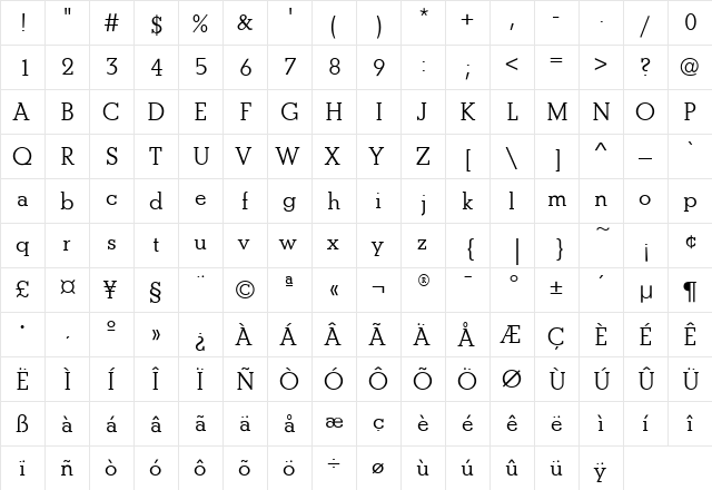 BetonEF Regular  glyph index