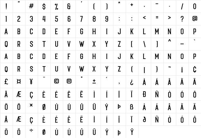 Caligor Clean  glyph index