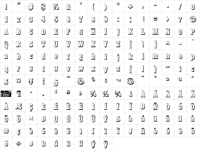 Hansen Shadow Regular  glyph index