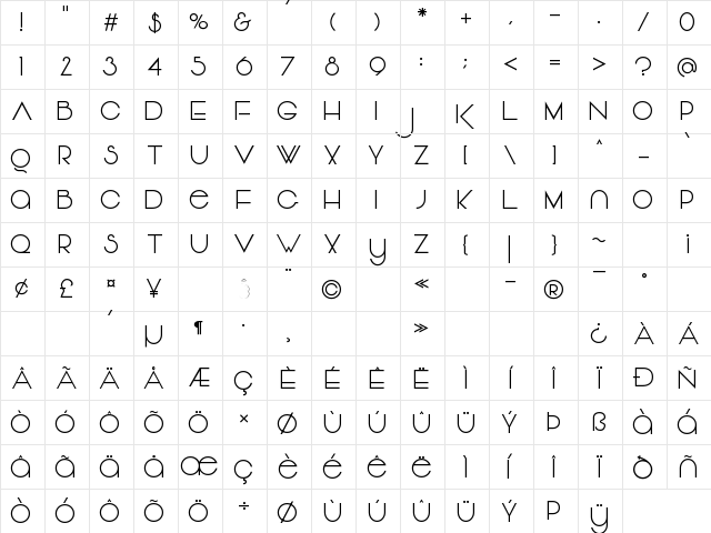 Vonique64 Regular  glyph index
