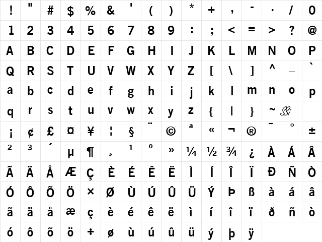 Commerce SSi Semi Bold  glyph index
