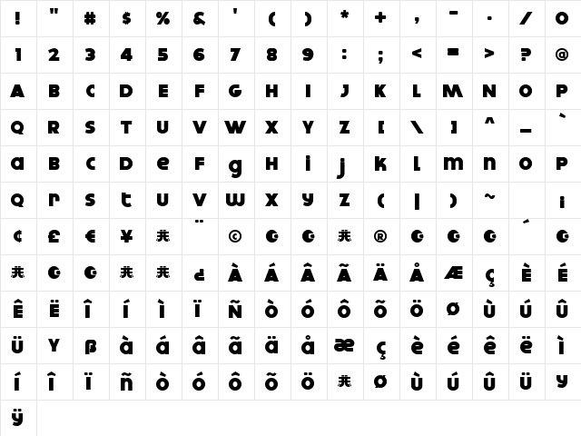 Dokyo Regular  glyph index