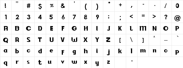 Baloon Regular  glyph index