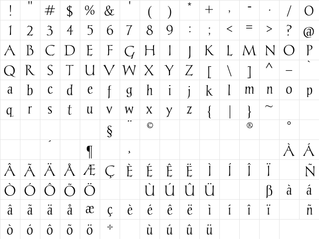 Chantelli Antiqua Regular  glyph index