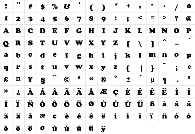 Cooperman Regular  glyph index
