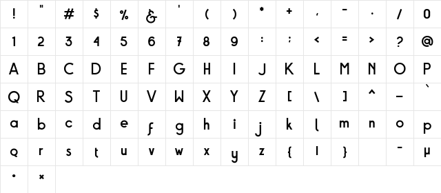 Baxoe Regular  glyph index