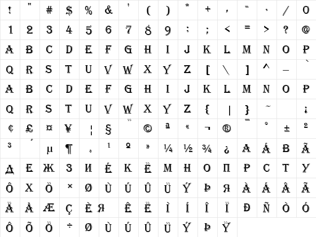 Algerian_R A  glyph index