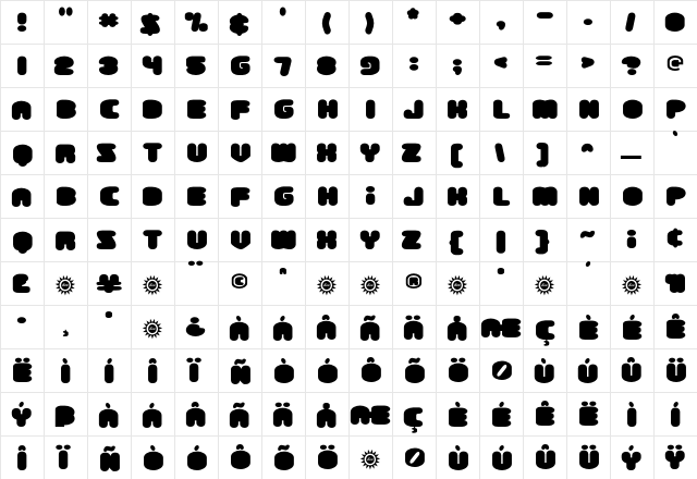 Fluff Regular  glyph index