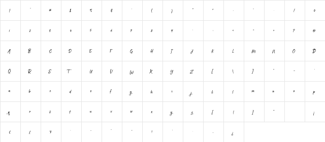 Holiday Script Regular  glyph index