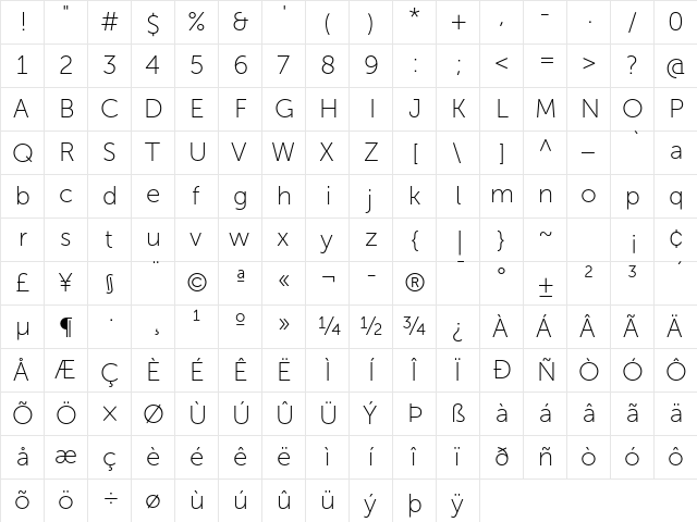 Museo Sans 100  glyph index