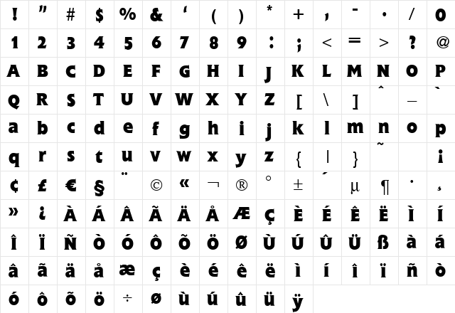 Fleming-Heavy Regular  glyph index