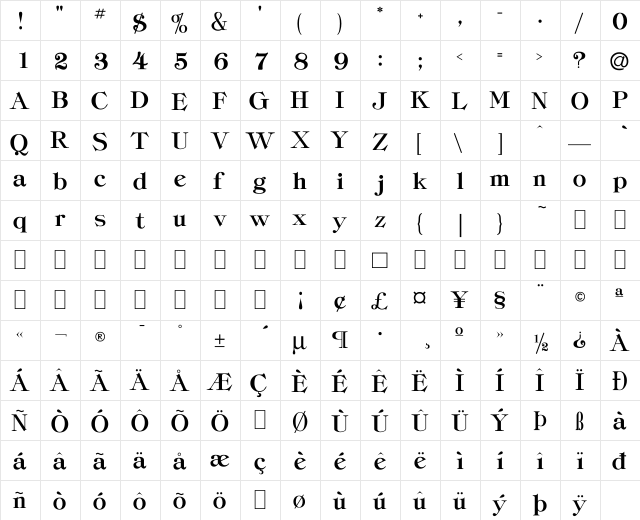 BD Denver Regular  glyph index