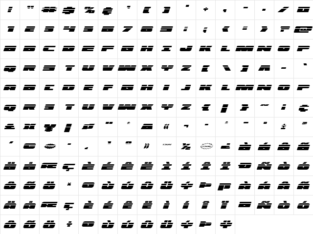 Illumino Laser Italic Italic  glyph index