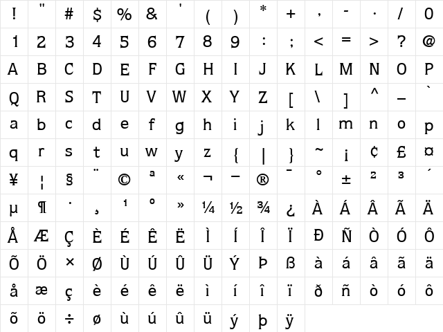 ITCQuorum-Medium Medium  glyph index