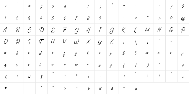 Carolisa Regular  glyph index