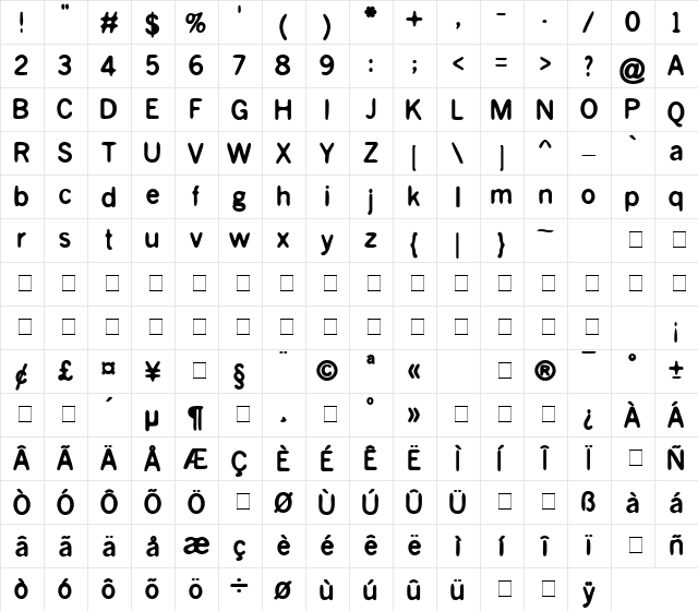 BlueBond Medium  glyph index