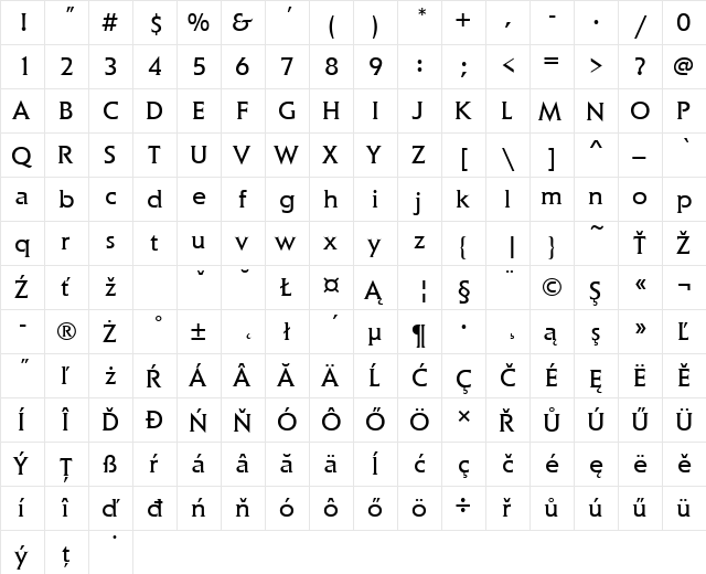 ElanItcTEE Regular  glyph index