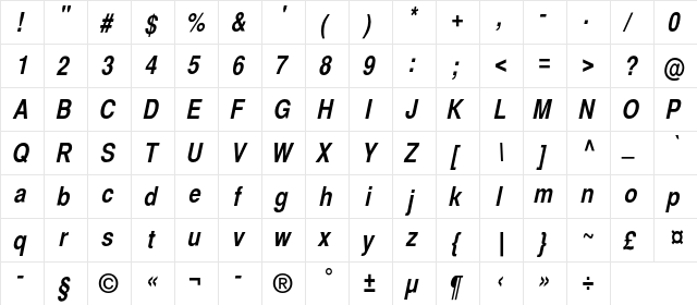 BastionC Bold Italic  glyph index