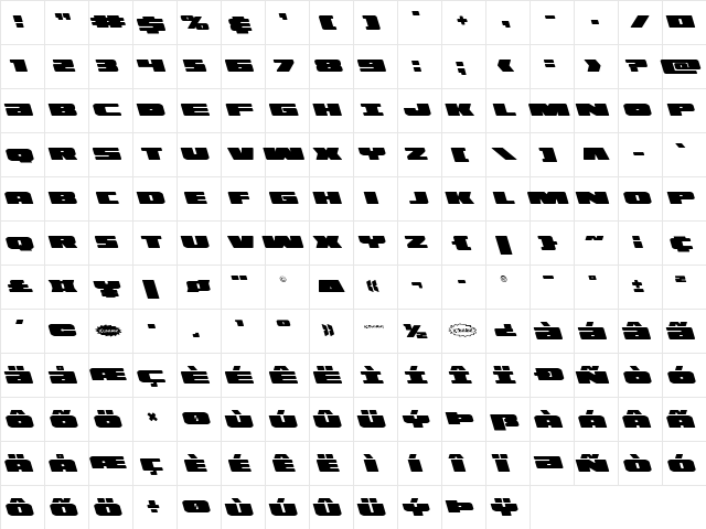 Illumino Leftalic Italic  glyph index