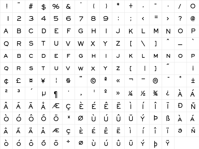 Eyeglass-Condensed Bold  glyph index