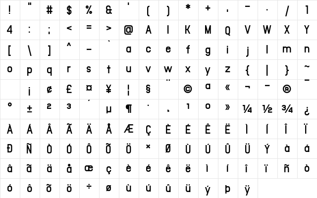 Office Square Regular  glyph index