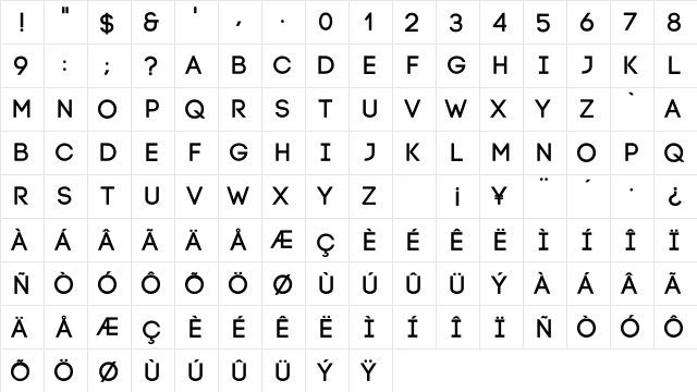 Code Bold Regular  glyph index