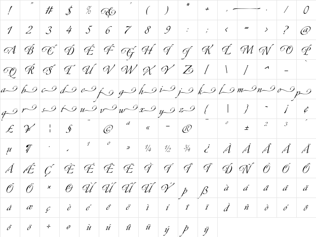 Canette-AltOne Regular  glyph index