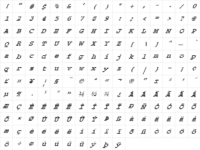 FZ BASIC 54 STRIPED ITALIC Normal  glyph index