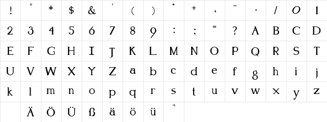 Kennon Normal  glyph index