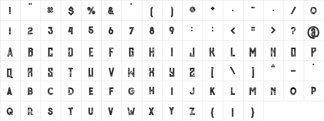 Murray inline grunge Regular  glyph index