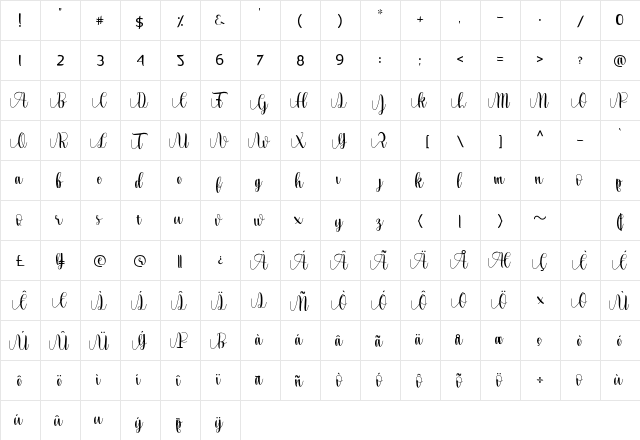 Lovea Hegena Regular  glyph index