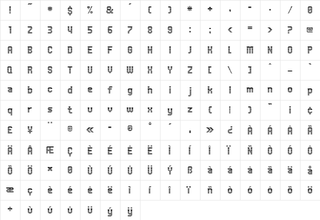 UNDA Regular  glyph index