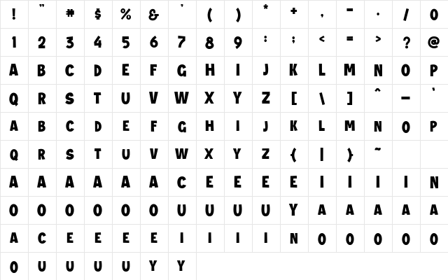 Jungle Adventurer Regular  glyph index