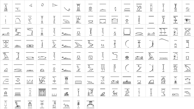 Hieroglyphic Regular  glyph index