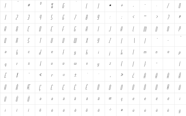 Chasline Oblique  glyph index