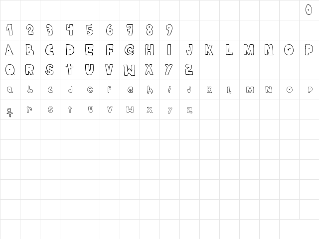 CRAZY RAS Regular  glyph index