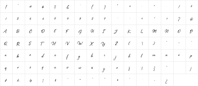 reality Regular  glyph index