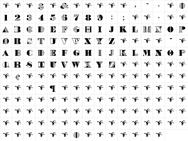 Bradley Regular  glyph index