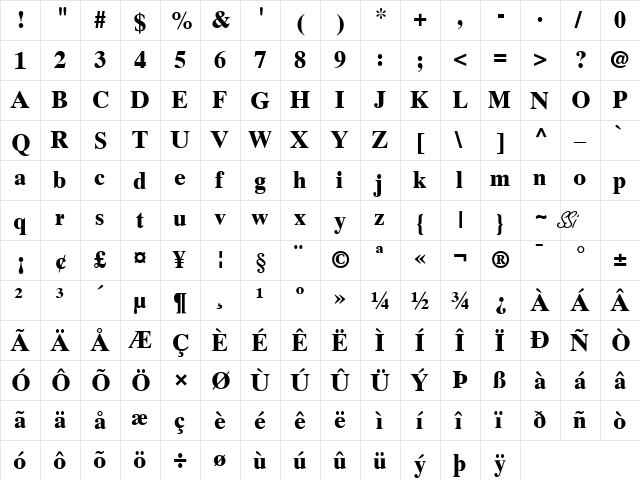 Greco Ten SSi Bold  glyph index