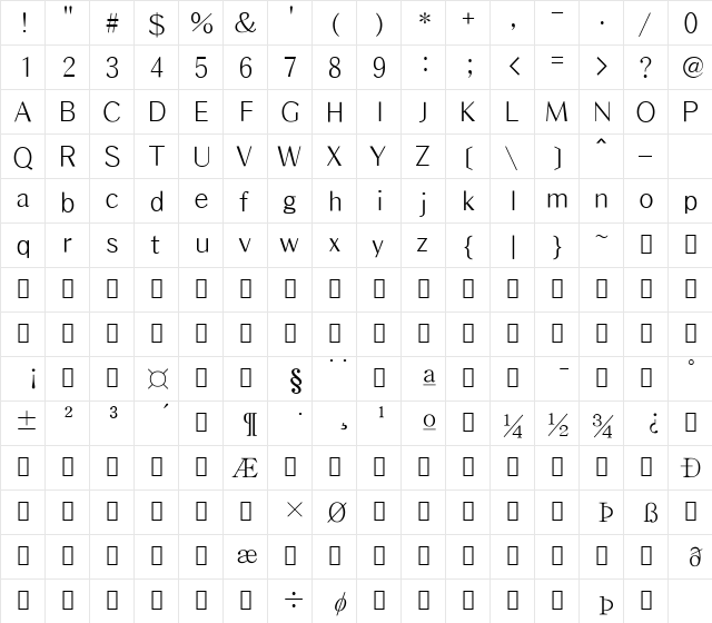 HYGraphic-Medium Regular  glyph index