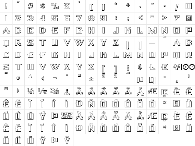 Bulwark NF Regular  glyph index