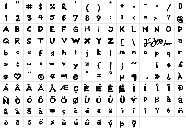 Black Metal Sans Regular  glyph index