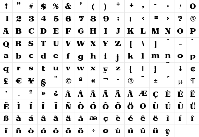 GaryBecker-Heavy Regular  glyph index