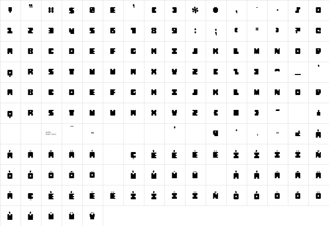 Sergury Regular  glyph index