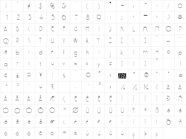 Gatsby Regular  glyph index