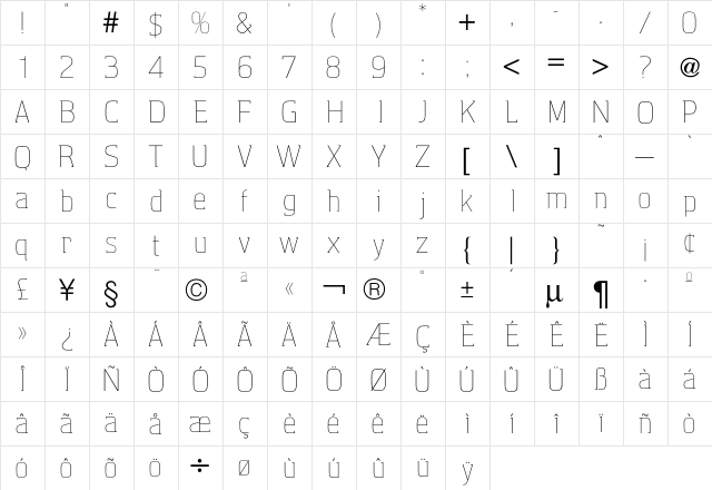 Aquarius Two  glyph index