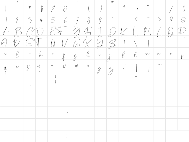 Kastangel Regular  glyph index