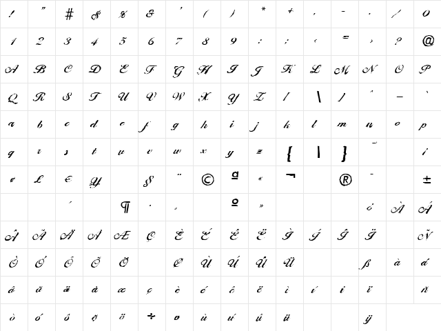 NicholasBeckerAntique Bold  glyph index