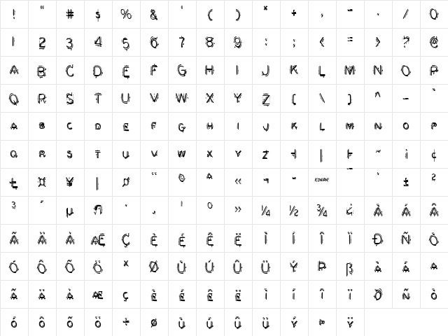 Berserker Condensed Condensed  glyph index
