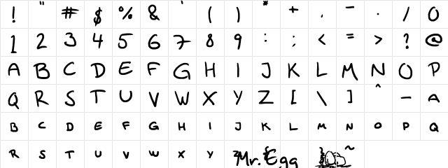 Egg's Handwriting Regular  glyph index